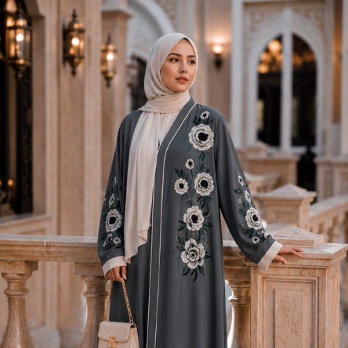 Elegant Sage Green Embroidered Abaya