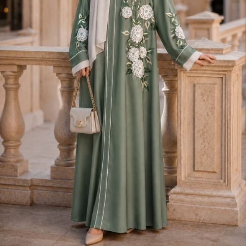 Elegant Sage Green Embroidered Abaya