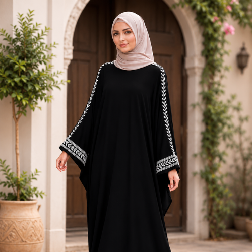Elegant Black Abaya with Embroidered Sleeve Details